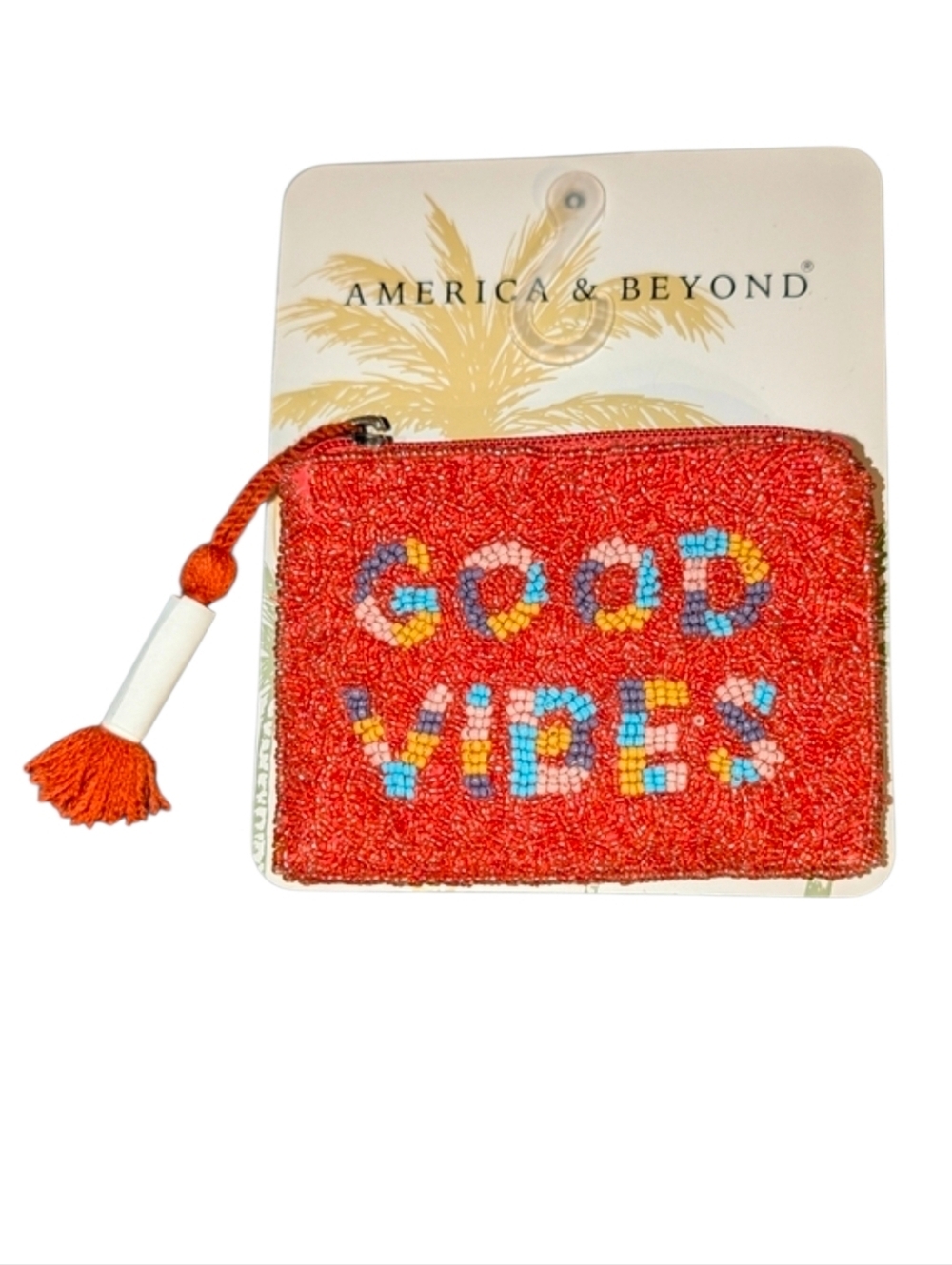 💕▪️America & Beyond▪️ Orange 'Good Vibes' Beaded Coin Purse